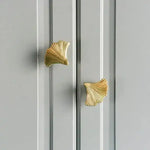 Brass Ginkgo Leaf Shaped Door Knobs - Set of 2