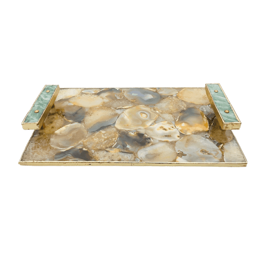 Brown Plated Agate Serving Tray With Green Agate Handles - MAIA HOMES