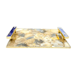 Brown Plated Agate Serving Tray With Purple Onyx Agate Handles