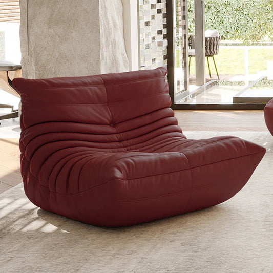 Burgandy Vegan Leather Classic Lazy Lounge Chair - MAIA HOMES