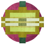 Vibrant Circle of Aztec Round Hand Tufted Wool Rug, featuring a rich abstract design with geometric shapes and bold colors. Perfect for adding a splash of color to your office or living room, this area rug brings warmth and style to any space.