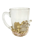 Clear and Rose Quartz Marbled Glass Coffee Mug - Set of 2 Rose gold finish