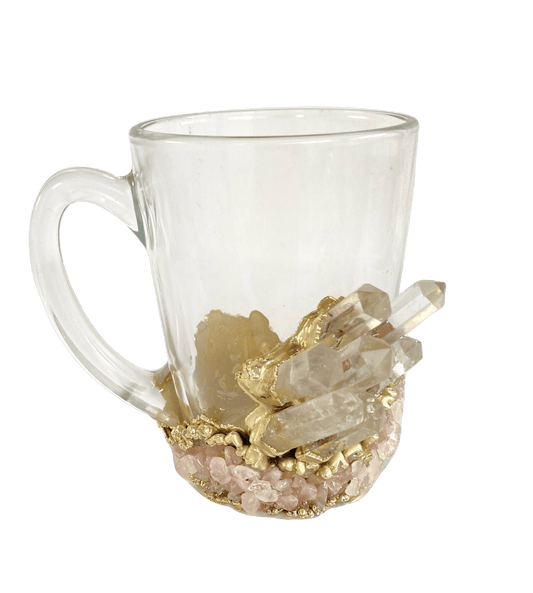 Clear and Rose Quartz Marbled Glass Coffee Mug - Set of 2 - MAIA HOMES