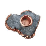 Clear Quartz Agate Gemstone Taper Candle Holder Rose Gold Finish