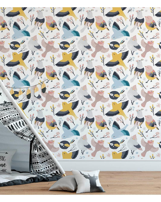 Colorful Birds Kids Print Removable Wallpaper - MAIA HOMES