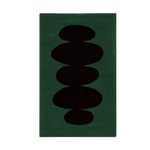 A contemporary area rug featuring a hand-tufted wool design with an abstract pebble stone pattern in dark colors against a rich green background. Ideal for formal dining room settings, this elegant dining room rug adds a modern touch to any space.