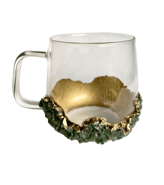 Dark Green Quartz Glass Coffee Mug with Handle - Set of 2 - MAIA HOMES