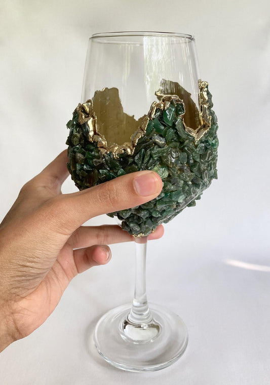 Dark Green Quartz Wine Glass - Set of 2 - MAIA HOMES