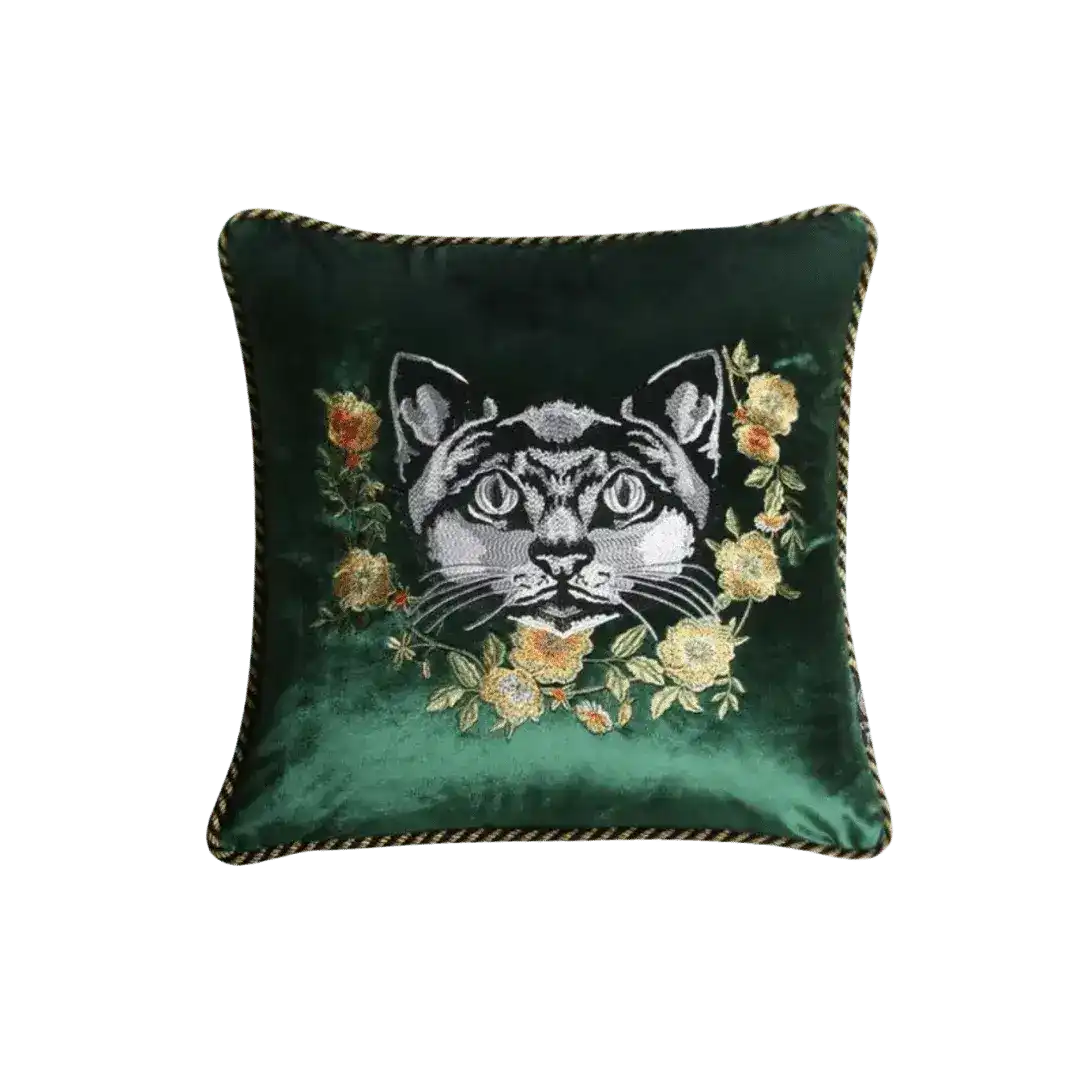 Embroidered sales cat pillow