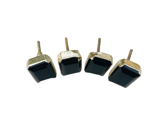 Faceted Black Obsidian Quartz Cabinet Door Pull Handle - Set of 4 - MAIA HOMES