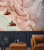 Faux Gold and Blush Abstract Watercolor Marble Wallpaper