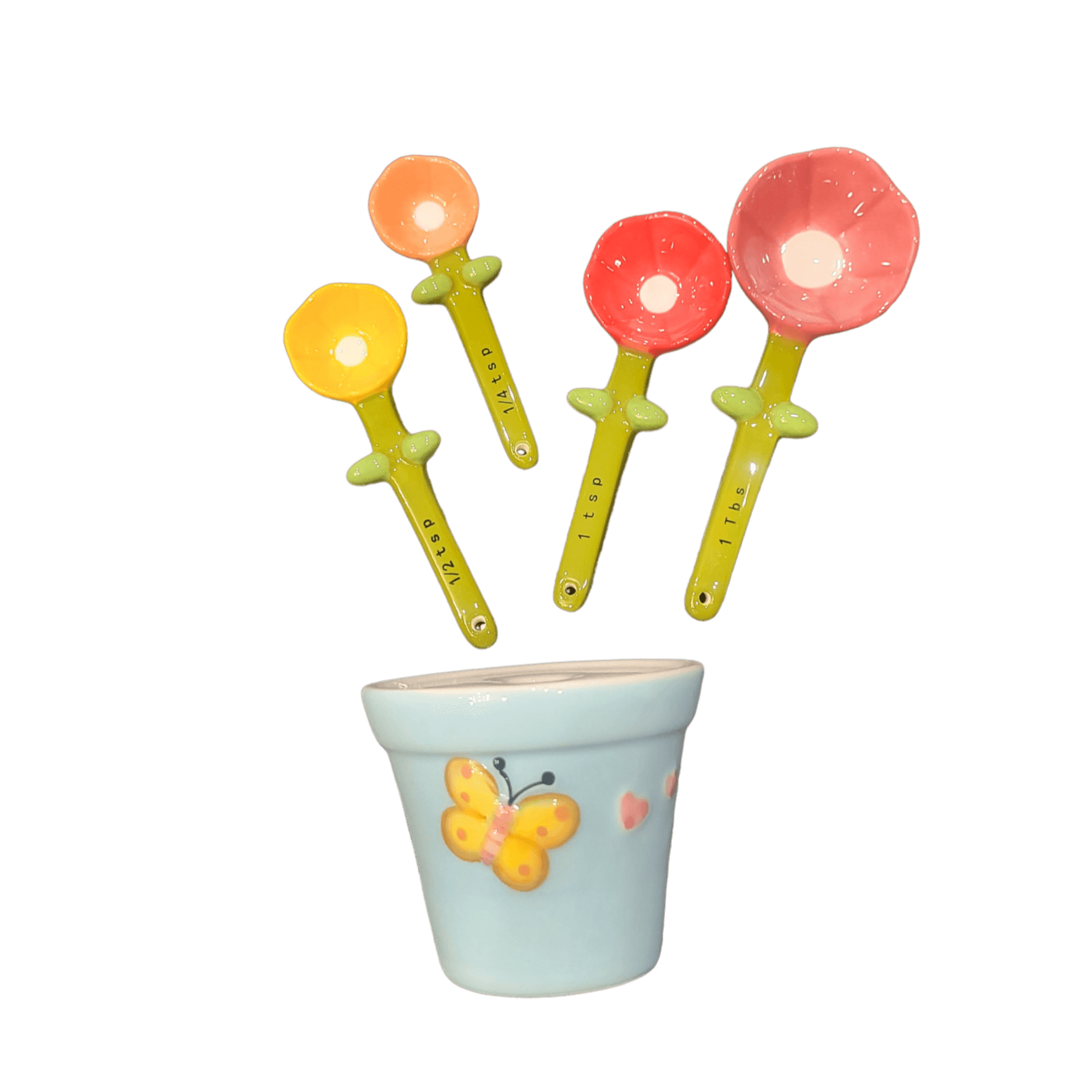 Ceramic Cactus Measuring Spoons set in pot organizer