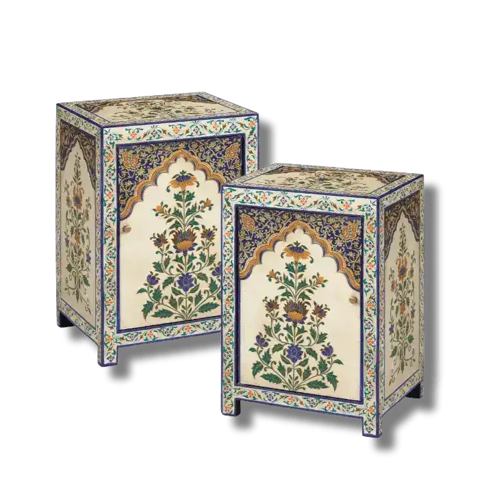 View of Floral Hand Painted Wooden Cabinet Nightstand – MAIA HOMES