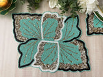 Floral Leaf Beaded Placemat - Green and Gold