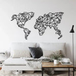 Geometric World Map Metal Wall Decor Black
