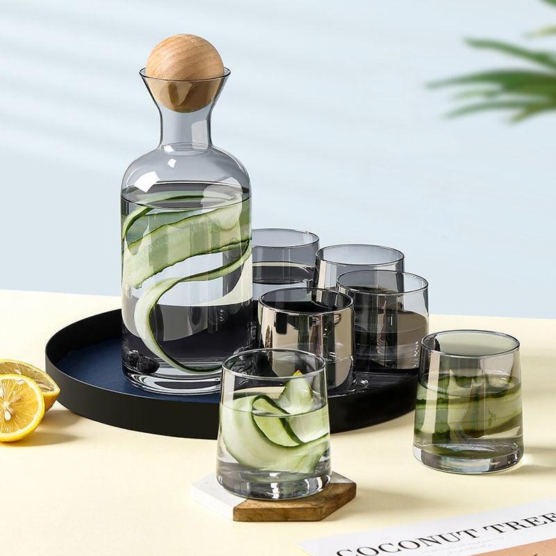 Glass Water Carafe Set with Wooden Ball Stopper