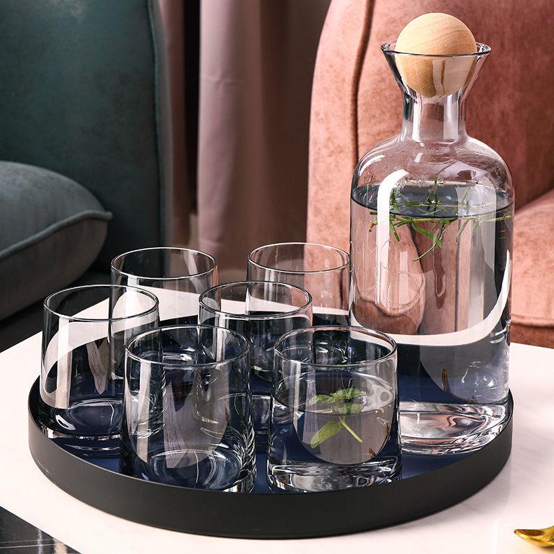 Glass Water Carafe Set with Wooden Ball Stopper - MAIA HOMES