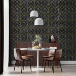 Gold and Black Watercolor Art Deco Geometric Wallpaper