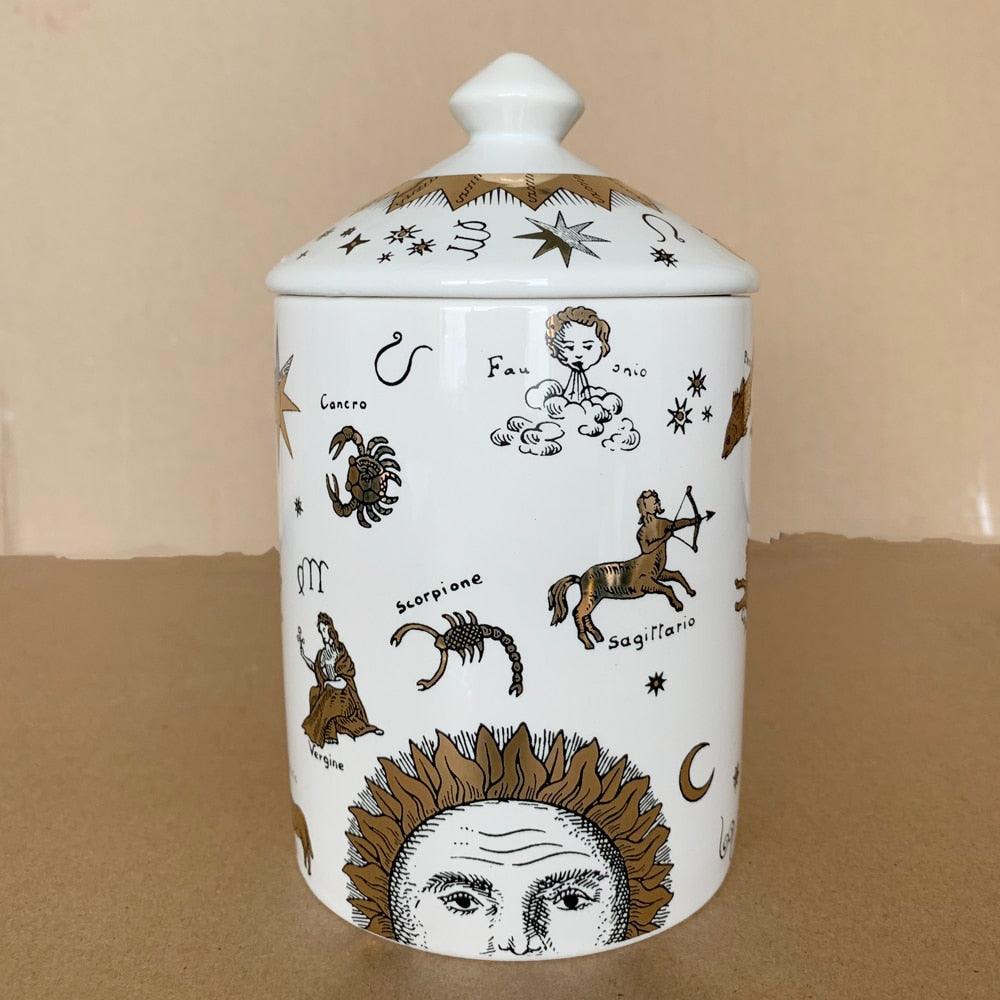 Decorative Ceramic Candle Jar with Gold Lid