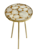 Gold Sparkle Infused White Agate Round Coffee Side Table 16 inches R.Gold Edge & Legs