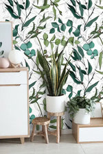 Green Leaves Botanical Watercolor Wallpaper