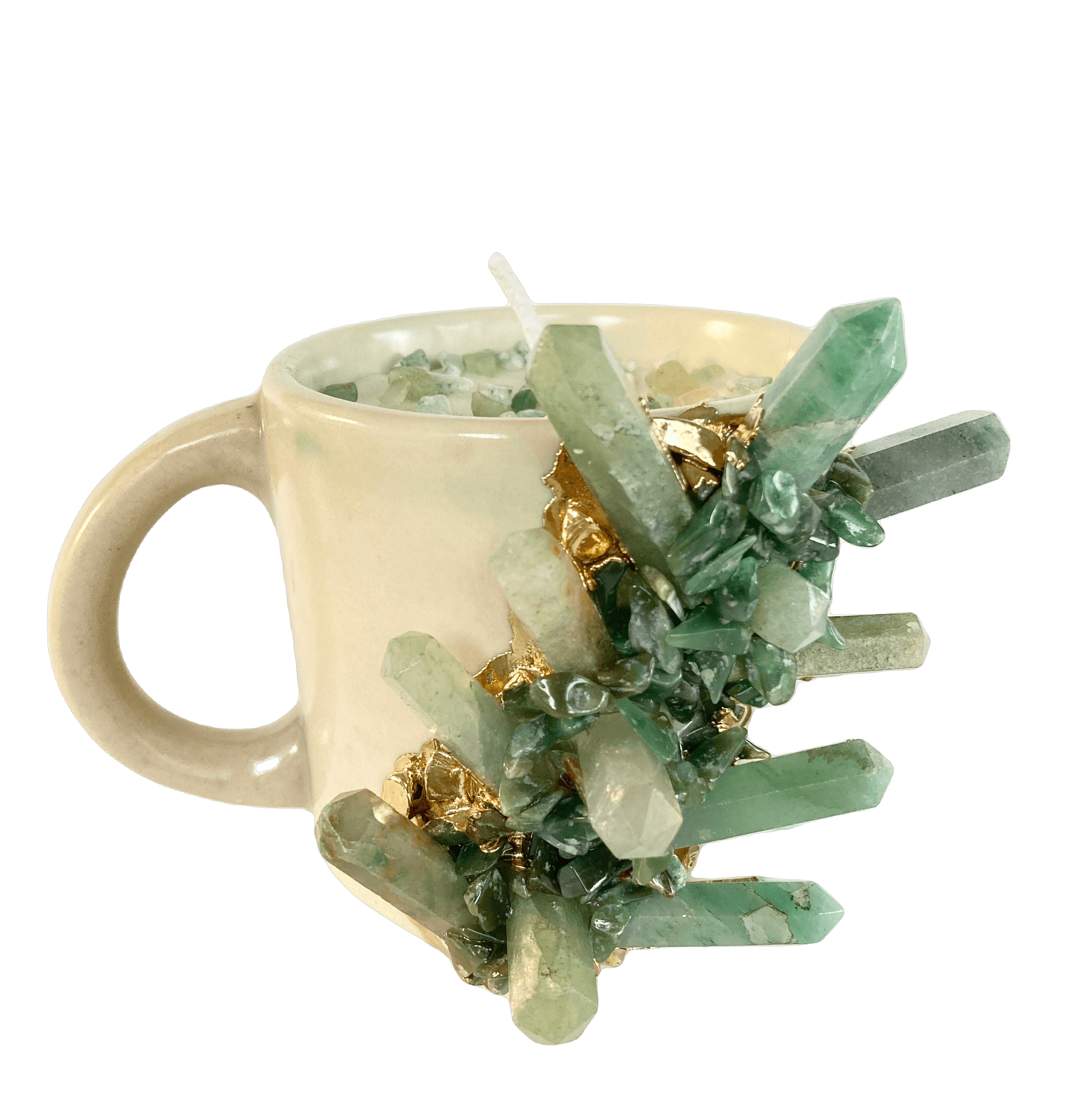 Green Quartz Crystal Scented Soy Candles in Coffee Mug - Set of 2