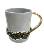 Green Quartz Marbled Gray Ceramic Coffee Mug with Gold Handle - Set of 2 No