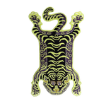 Green Tibetan Tiger Accent Hand Tufted Wool Rug featuring a bold tiger design in rich colors. Ideal for adding a vintage touch to bedrooms or living rooms, this area rug blends style and comfort, perfect for those seeking unique wool rugs for their space.