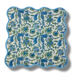 Hand Blocked Floral Motif Scalloped Cotton Placemats Napkins- Set of 4