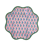 Hand Blocked Floral Scalloped Round Placemats Green