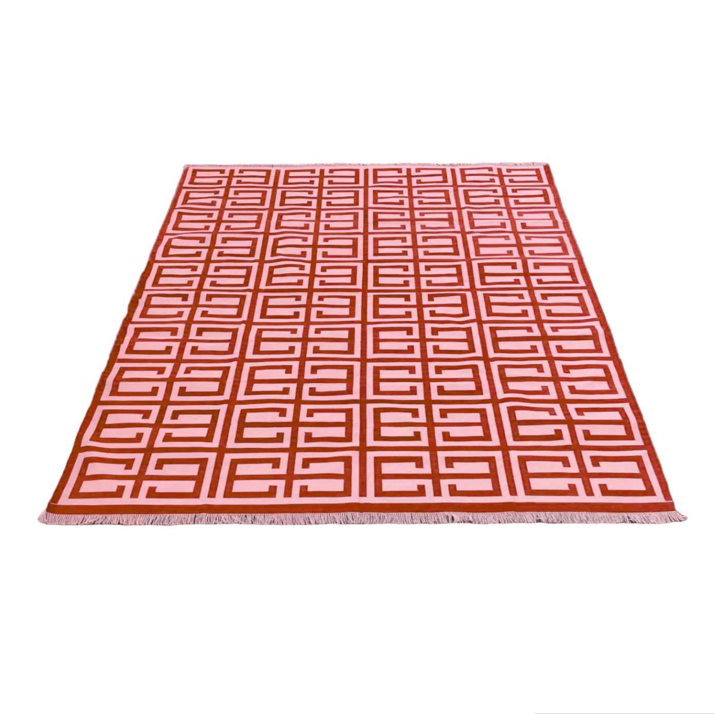 Handmade Chindian Dhurrie Cotton Reversible Rug - Red - MAIA HOMES
