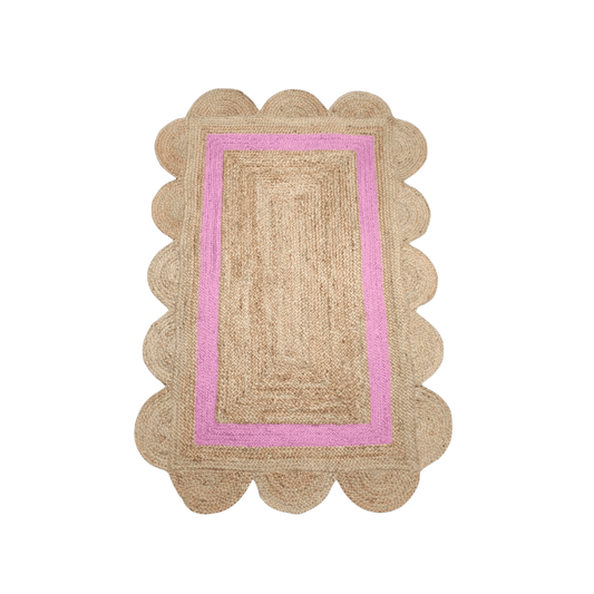 Handmade Large Pink Scalloped Border Jute Rug - MAIA HOMES