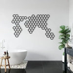 Honeycombs Geometric World Map Decor Black