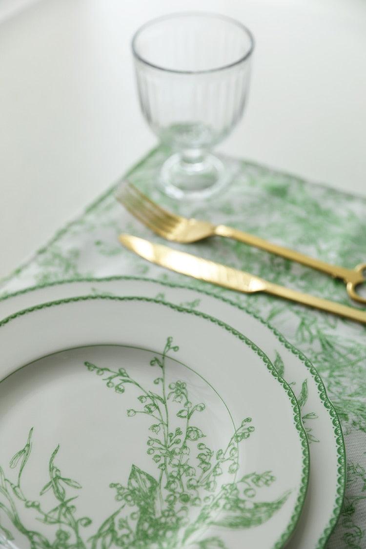Jade Green Lily of The Valley Decorative Bone China Plate - MAIA HOMES