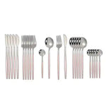 Kyoto 24-piece Cutlery Set in Polished Steel with Enamel Handle Steel Pink Enamel