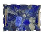 Large Lapis Lazuli Serving Tray With Plain Modern Brass Handles Rose Gold