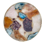 Large Multicolored Round Agate Platter Tray Rose Gold