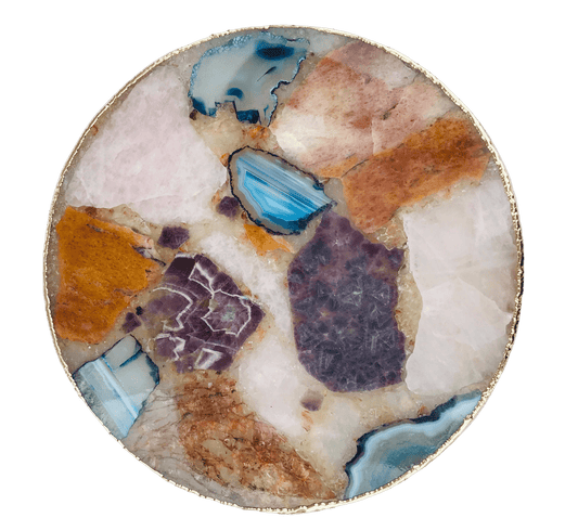 Large Multicolored Round Agate Platter Tray - MAIA HOMES