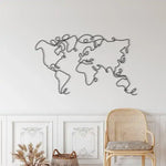 Minimalist World Map Metal Wall Decor Black
