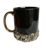 Mixed Quartz Marbled Black Ceramic Coffee Mug with Gold Handle - Set of 2 Rose Gold