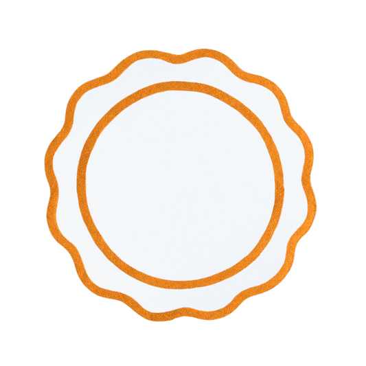 Orange and White Scalloped Round Cotton Placemats - Set of 4 - MAIA HOMES