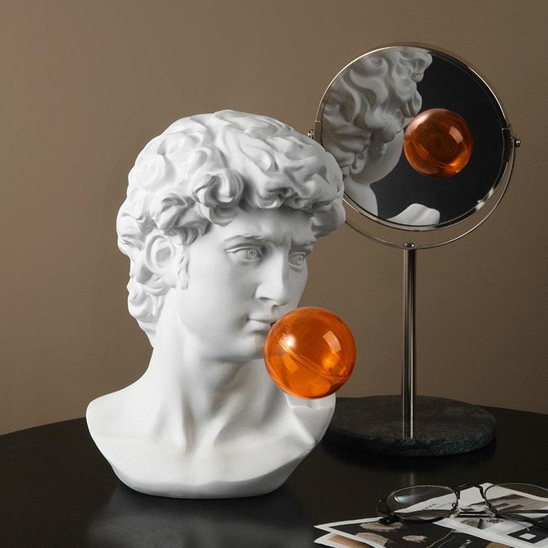 Pop Art Greek God Bust with Orange Balloon - MAIA HOMES