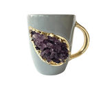 Purple Quartz Marbled Gray Ceramic Coffee Mug with Gold Handle - Set of 2 No