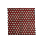 Red Block Printed Scalloped Cotton Napkins with Embroidered Trims