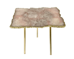Rose Quartz Agate Organic Edge Side Table Rose Gold Finish