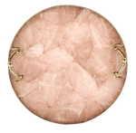 Rose Quartz Agate Round Serving Tray With Brass Handles 14 inches Rose Gold
