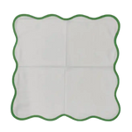 Scalloped White Square Cotton Napkins Light Green