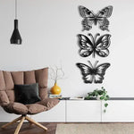 Set of 3 Butterflies Metal Wall Decor Black