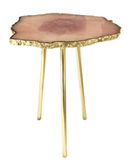 Small Rose Quartz Agate Organic Edge Accent Table Silver