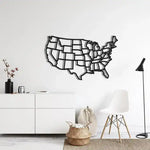 States of America Map Metal Wall Art Black